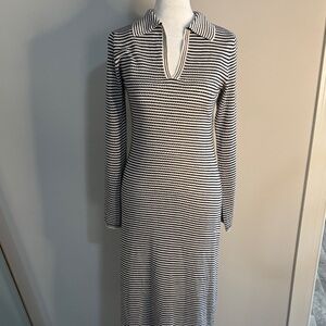 a new day Black & White Striped Collared Knit Long Sleeve Midi Dress